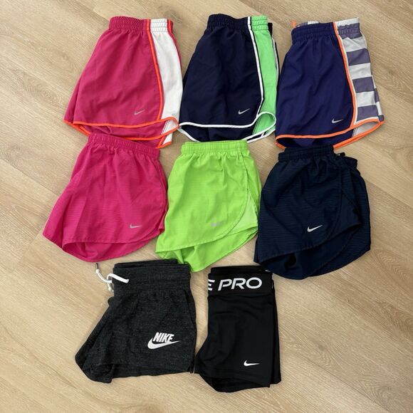 Lot (8) Nike Dri-Fit Shorts Womens Small Running Training Drawstring Gym Lined - Picture 1 of 5